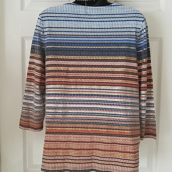 Chico's, 0145, multi-color tee, Denim, Rust and Gold, Size  S - Picture 5 of 6